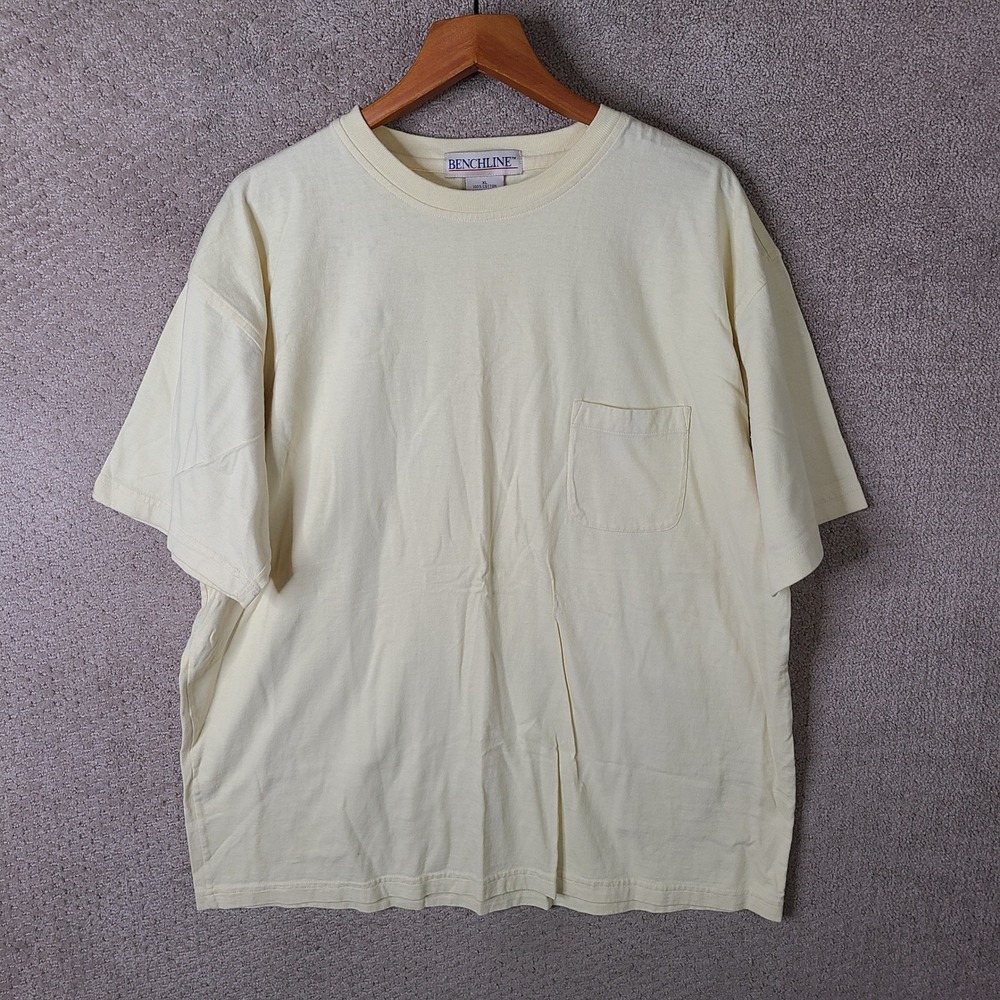 Vintage Benchline Shirt Mens XL Yellow Short Sleeve Pocket Cotton Crew Neck